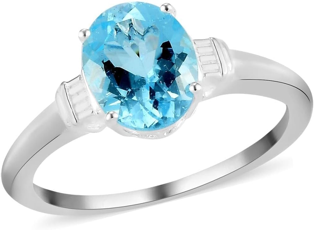 Blue Topaz Ring in 925 Sterling Silver Birthstone Rings for Women - Promise Cute Sparkling Fashion Statement Jewelry Shine Her- Anniversary Engagement Wedding Birthday Christmas Gifts for Women