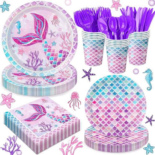 Oigco 168Pcs Mermaid Birthday Decorations Mermaid Party Supplies Includes...