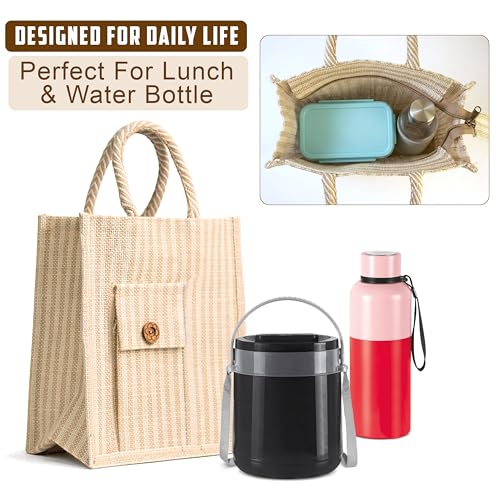 Image of Match Made Eco Friendly Reusable Jute Bag, Yoga Printed Jute Bag, Grocery Shopping Bag, Multi-Purpose Bag, Jute Lunch Bag, Sturdy Handle with Zipper Lock