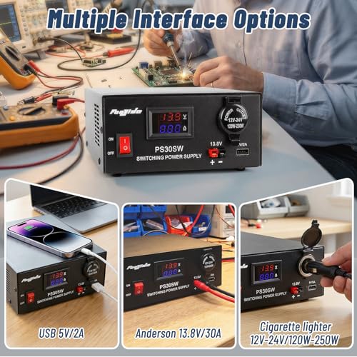 Image of DC Bench Power Supply 30A 13.8V, Universal Regulated Power Supply for Radio, USB+Anderson+Cigarette Lighter Socket Home Lab Benchtop AC-to-DC Converter for CB /HAM /Amateur Radio
