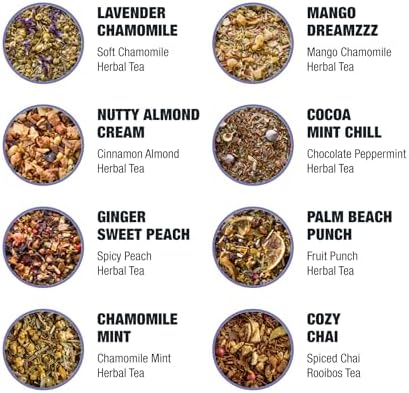 Tiesta Tea - 8 Herbal & Rooibos Loose Leaf Sampler Dry Flight Set - No Caffeine Tea - Makes Hot and Iced - Assorted Tea Sets with Herbal, Chai, Fruit Teas & More - 8 Resealable Sample Pouches - 3