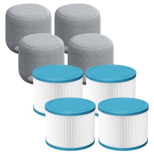 Hot Tub Filter Compatible with All RELXTIME Hot Tub, Pool Filters, Spa Filter Replacement, Filter Cartridges for Inflatable Hot Tubs Filtration, 4 Filter + 4 Filter Covers