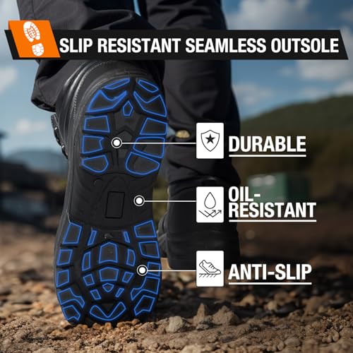 NINGO Steel Toe Work Boots for Men, Non Slip & Puncture Resistant Construction Boots with Breathable Lining, EH Protection, Comfortable Mens Safety Leather Work Shoes for Industrial, Walking Warehouse3