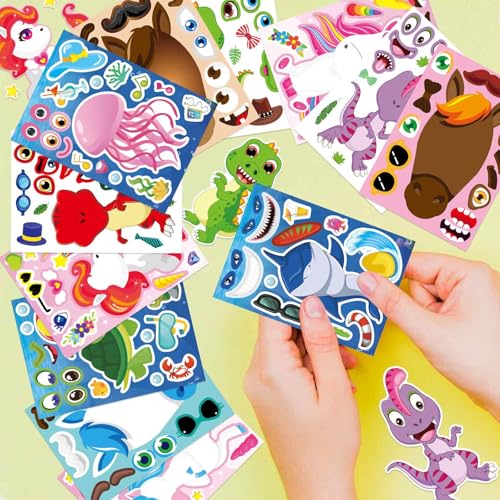 Image of 24 Sheets Make a Face Stickers for Kids Toddlers, Make Your Own Animal Mix and Match Sticker Sheets with Sea Animals Horses Dinosaurs Unicorns for Kids Crafts Party Favors Goodie Bags Stuffers
