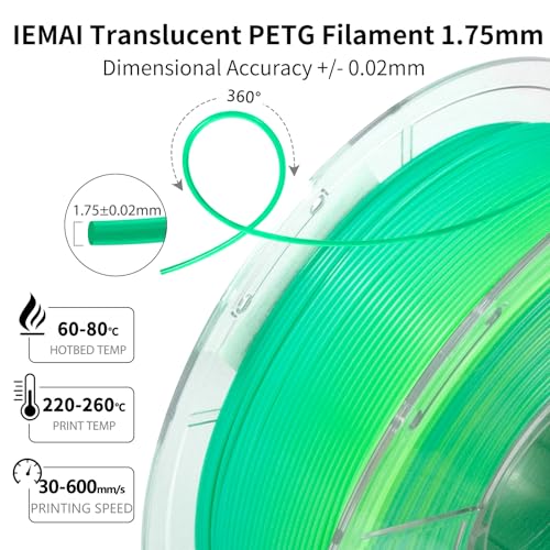 Image of IEMAI Translucent PETG Filament 1.75mm 1kg, Dual Color Gradient Yellow to Green 3D Printer Filament Up to 600mm /s Rapid Printing for Lampshades Artwork & Home Decor