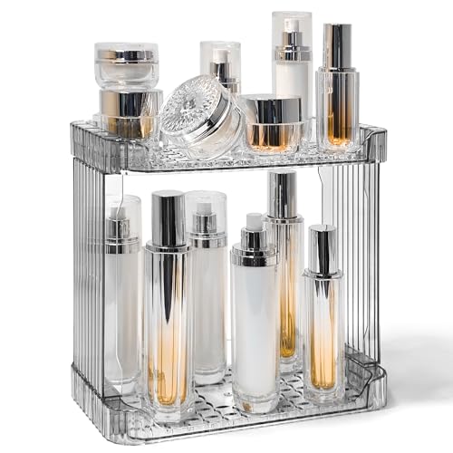 Image of Bathroom Counter Organizer Cosmetics Skincare Organizers Skincare Makeup Organizer Countertop Holder for Perfume-2 Tier-Grey