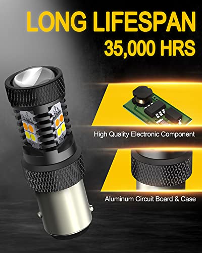 Image of AUXITO 1157 Switchback LED Turn Signal Light Bulbs 2057 2357 7528 BAY15D P21 /5W White /Amber Dual Color LED Bulbs with 3030SMD Chipsets for Turn Signal Blinker Parking Daytime Running Tail Lights