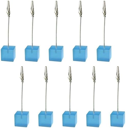 Base de cubo de resina azul claro con clip de cocodrilo para tarjetas de notas para bodas, fiestas o reuniones, paquete de 10