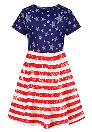 Alisister Little Dress Girls Casual American Tshirt Sundress Swing Kids Stars And Striped School Dance Twirl Toddler Usa Dresses Outfits Summer Playwear Navy Blue Size 7 #TOP1