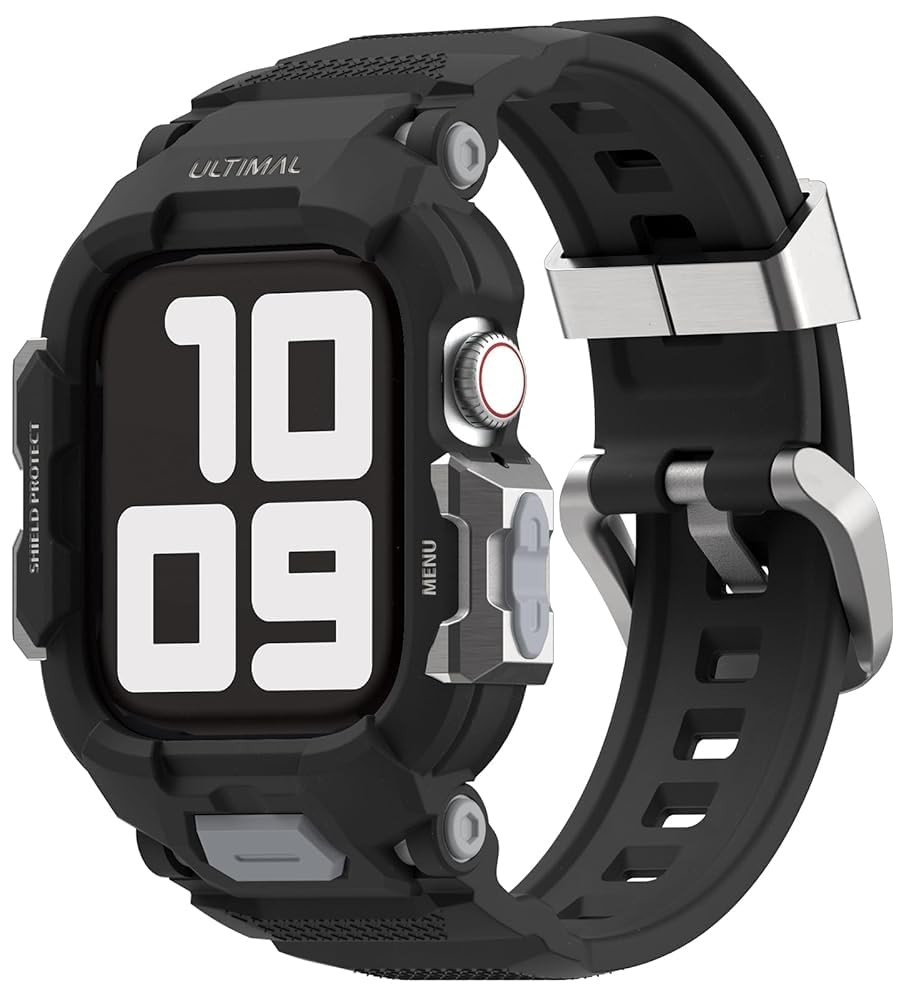 Photo 1 of ULTIMAL Rugged Band Compatible with Apple Watch Band 42mm Series 11/10 with Case, Military-Grade Shockproof Strap for iWatch with Bumper Case Cover Men Women(Black)
