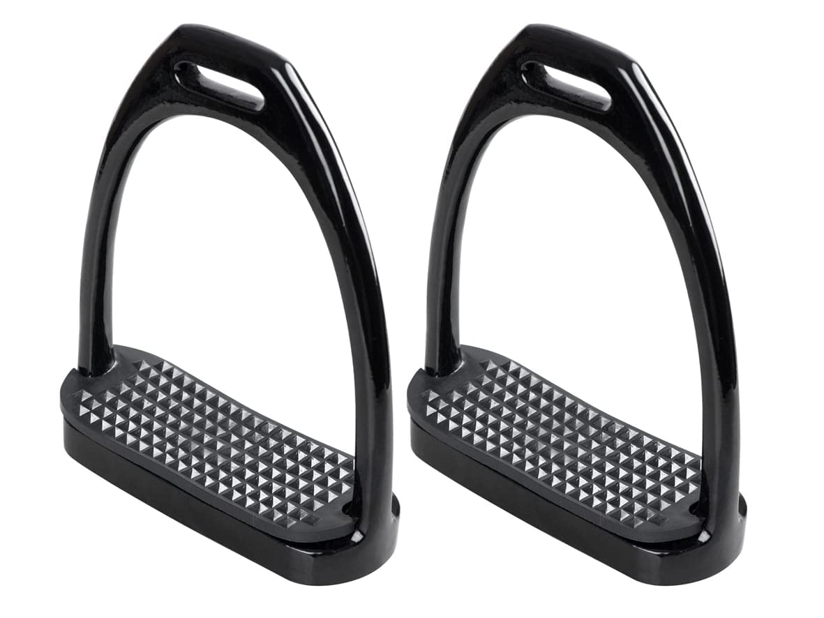 Start Reitsteigbügel Aluminium 12 cm – Leicht & Stabil – Anti-Rutsch Gummieinlage – Elegantes Design – Sicherheitssteigbügel für Reitsattel (Schwarz, 12)