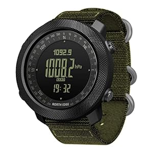 North Edge Apache Tactical Sports Watches for Men , Outdoor Survival Military Compass Rock Solid Digital Watches with Durable Band, Steps Tracker Pedometer Calories (Green)…