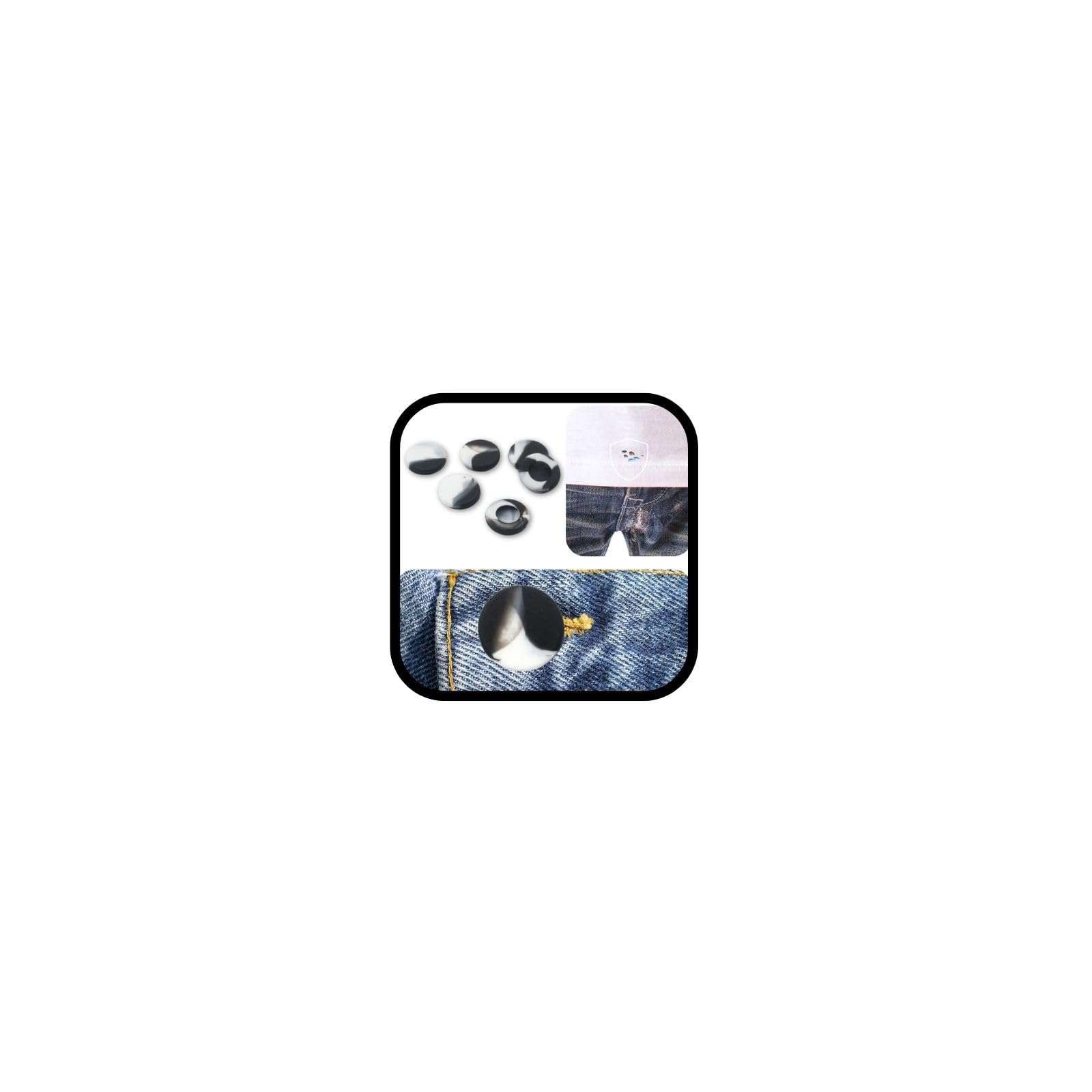 PEARLY JUN Button Covers 6 Sets Mixed Black White Buttons for Crafting, Silicone Buttons Covers for Jeans to Prevent Holes, Apply to Women Men Suitable DIY and Holiday Decoration Embellishments