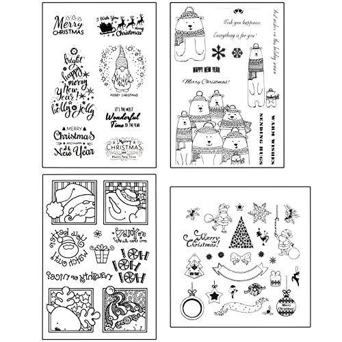 Aitsite Lot de 4 tampons de Noël transparents en silicone pour cartes DIY, journal, scrapbooking, album photo Cover