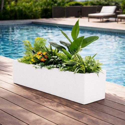 Image of Go Hooked Recta R White Planter Pot (24x10 Inch) | Big Size Outdoor & Indoor Pot for Plants | Modern Design Lightweight & Durable Rectangle Polymer Flower Pot for Balcony, Terrace & Garden