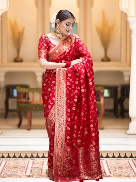 Image of Flosive Women's Soft Kangivaram Silk Saree With Copper Zari Weaving With Boluse