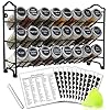 SWOMMOLY Spice Rack Organizer with 24 Empty Round Spice Jars, 396 Spice Labels with Chalk Marker and Funnel Complete Set, Spice Rack Organizer for Cabinet, Pantry, Countertop or Wall Mount, Black