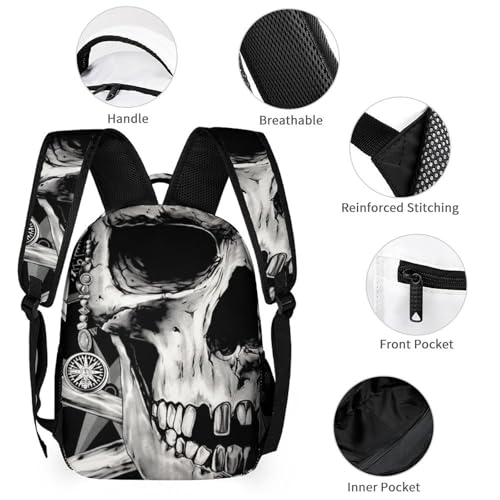 Pirate And Skull Compass Large Backpacks with Lunch Bag Pencil Case Set Resistant Daypack 3 Piece3