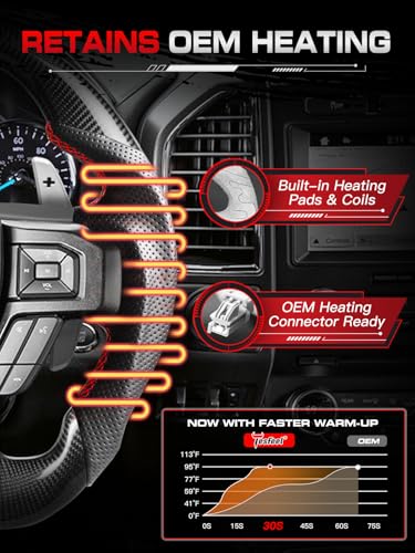 Heated Steering Wheel for F150 Raptor 2017-2020 Carbon Fiber Steering Wheel with Heated D-shaped Flat-bottom Preforated Leather Grip Hand-Stitched Compatible with Raptor with Paddle Shifters - Image 4