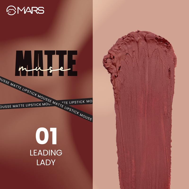 Image of MARS Matte Muse Mousse Lipstick (3ml) (12-LOVE LADY) with Doe-Foot Applicator | Highly Pigmented | Smooth Texture | Hydrating Formula | Blurry Lips Effect (Pack of 2)