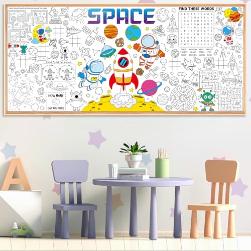 Image of Naozinebi Outer Space Giant Coloring Poster Large Coloring Tablecloth Big Paper Sheet Page Solar System Table Cloth DIY Activity Game Art Crafts Mat Wall Home Party Decoration Supplies