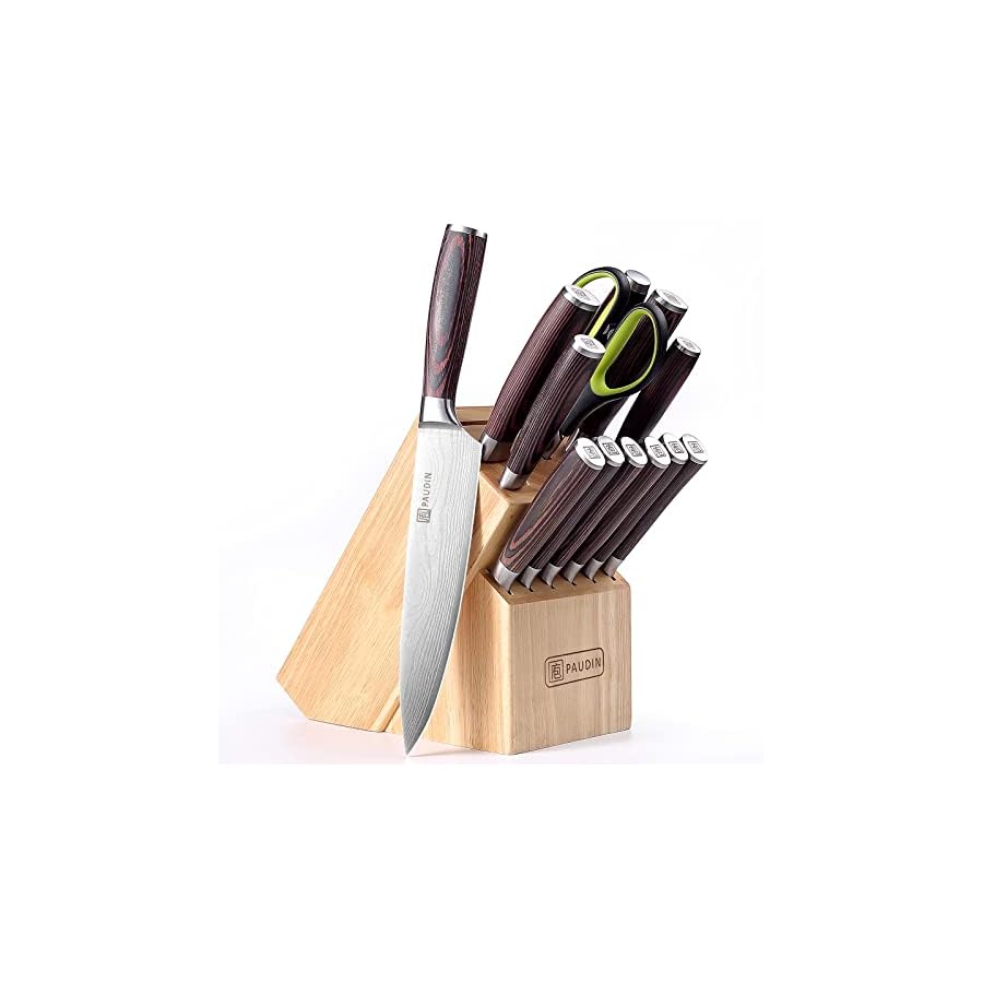 PAUDIN-Kitchen-Knife-Block-Set-14-Pieces-Knife-Sets-for-Kitchen-with-Block-High-Carbon-German-Stainless-Steel-and-Pakkawood-Handle-Knife-Set-with-Block-Sharp-Kitchen-Knife-Sets-with-Block PAUDIN Kitchen Knife Set with Block, 14 Pieces Knife Sets for Kitchen with Block, High Carbon German Stainless Steel Sharp Chef Knife Set with Ergonomic Pakkawood Handle