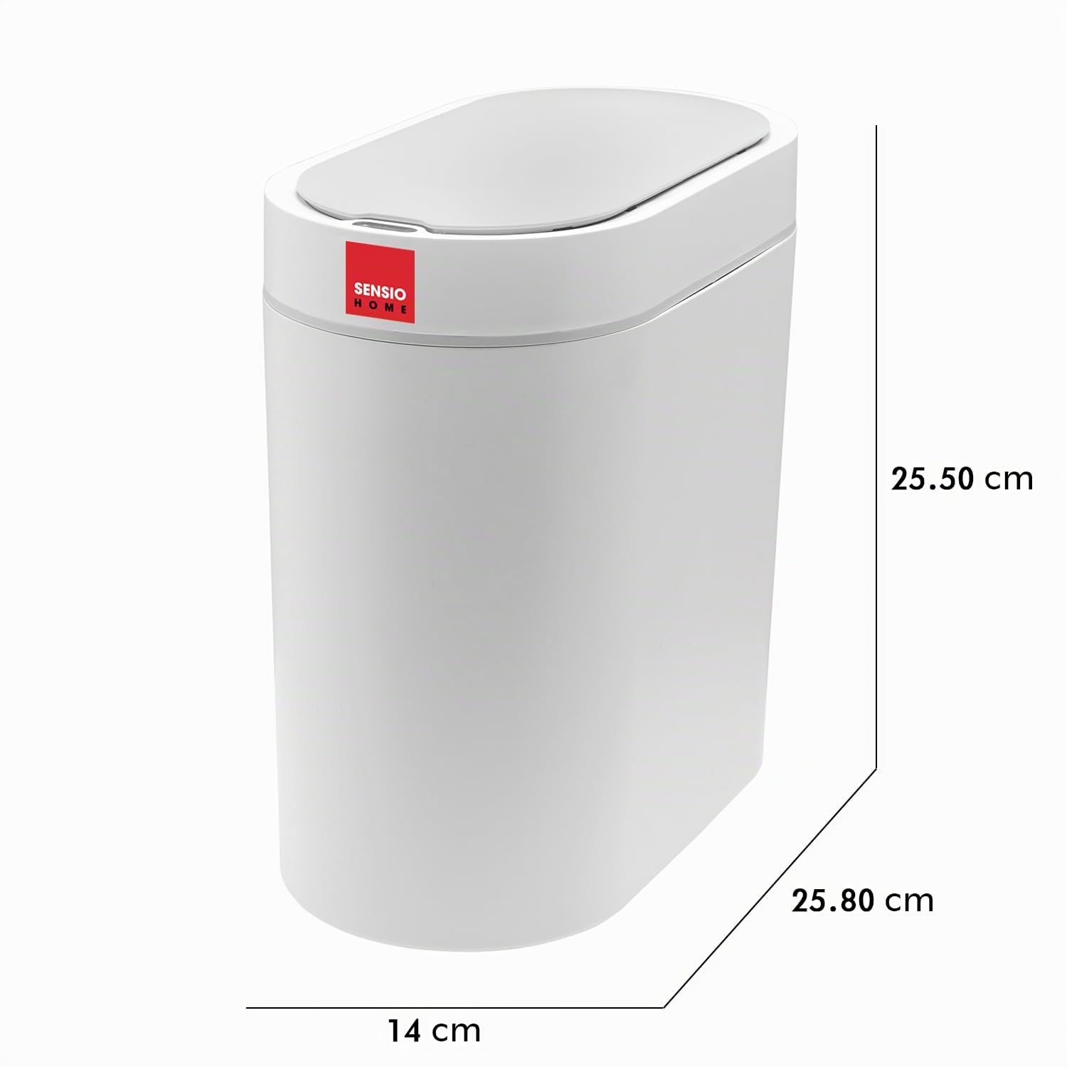 Sensio Home 5 Liter wasserdichter Mülleimer mit Bewegungsmelder, Mülleimer mit automatischem Deckel, automatischer Mülleimer für Schlafzimmer, Küche, Bad, Wohnzimmer, Büro, weiß mit grauem Rand