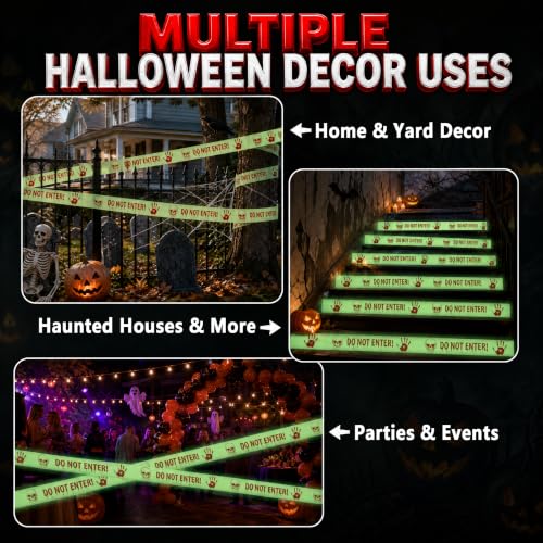 Allyix Glow in the Dark Halloween Decorations Caution Tape, 2 in x 16.4 Ft - image 6