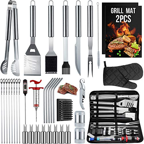 SixSun 36PCS BBQ Grill Tools Set Stainless Steel Grilling Accessories with Spatula Tongs Skewers for Barbecue Camping Kitchen Complete Premium Grill Utensils Set in Storage Bag