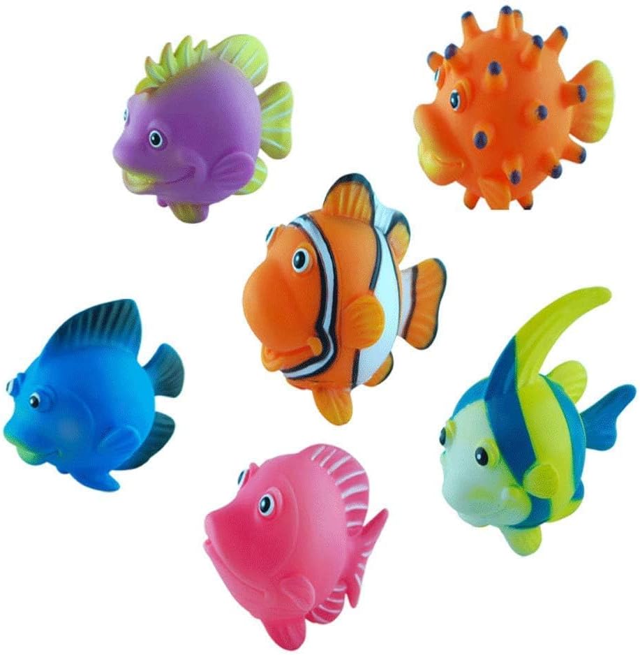 Assorted Squirting Fish - Cute Floating Cartoon Soft - Baby Bath Play Bathtub Pool Toys,6 pcs