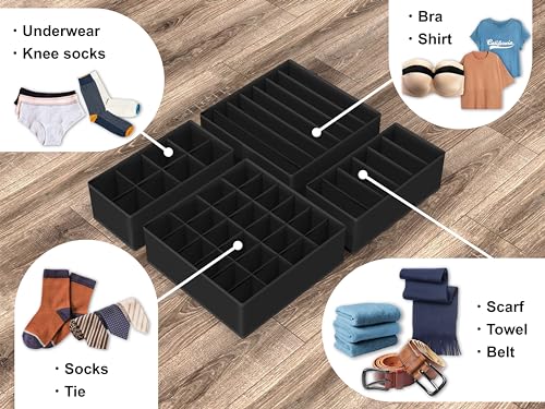 Image of Simple Houseware Closet Underwear Organizer Drawer Divider 4 Set, Black