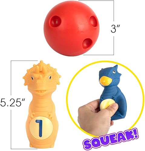 Miniatura 2 de ArtCreativity Juego de bolos de dinosaurio para niños, 6 pines de dinosaurio y 2 bolas, juguetes de dinosaurio de silicona duraderos para niños y