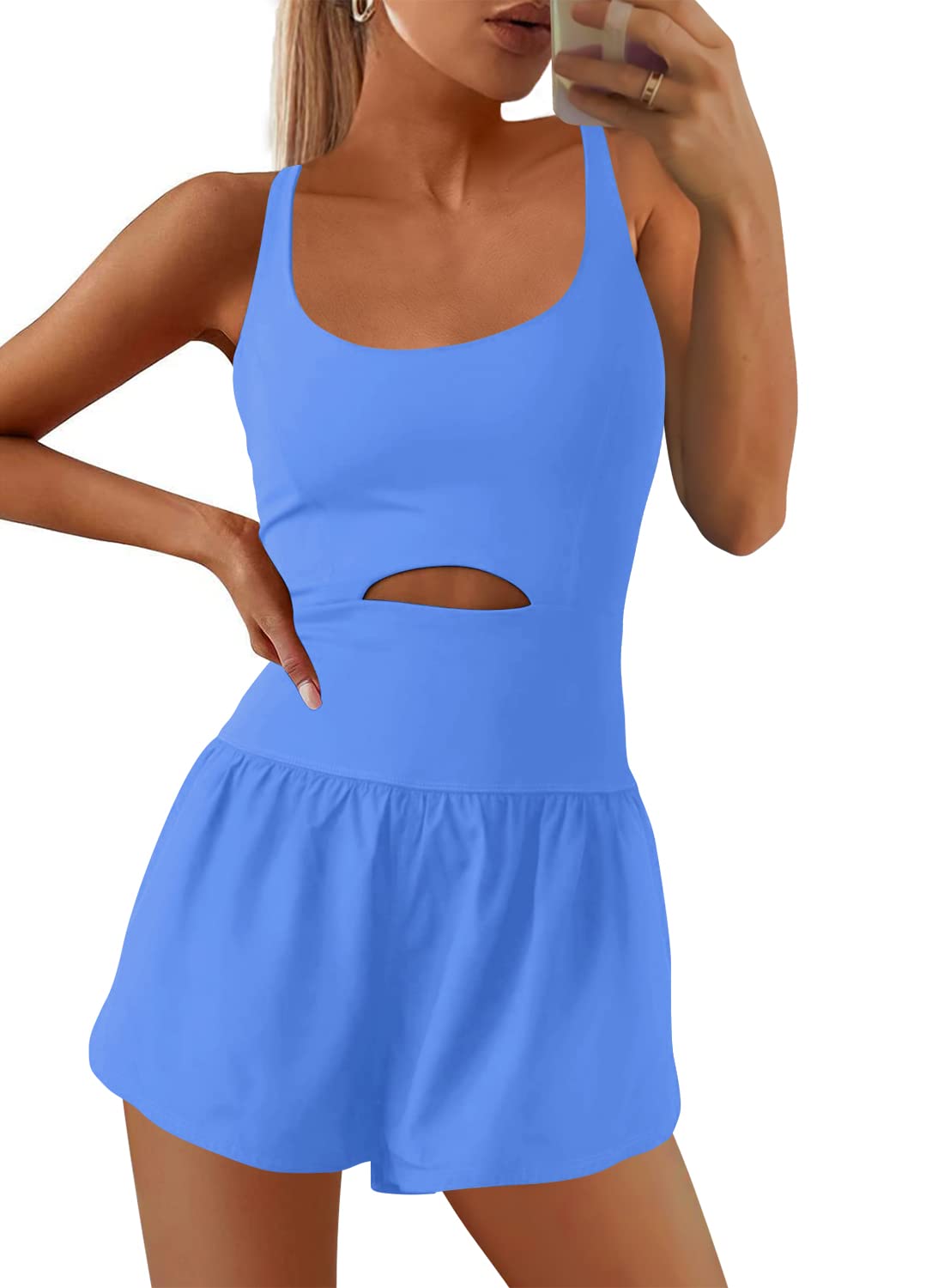 Athletic Romper for Women Running Jumpsuit One Piece Jumpsuit Tennis Outfits Blue X-Large-image-32