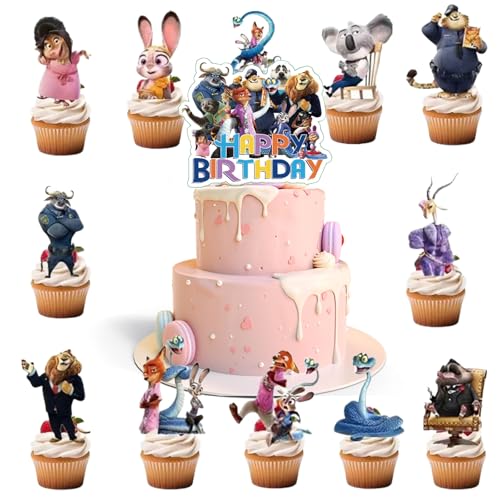 13 Pcs Cute Animals Happy Birthday Cake Toppers Cartoon Theme Cake Decorations The Perfect Choice for Birthday Parties and Themed Parties