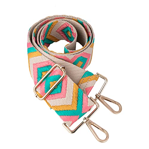 Image of Dsigo Purse Strap, 2 inch Wide Gold Buckle Embroidery Crossbody Shoulder Strap for Bag Handbag Canvas Bag Crossbody Bags