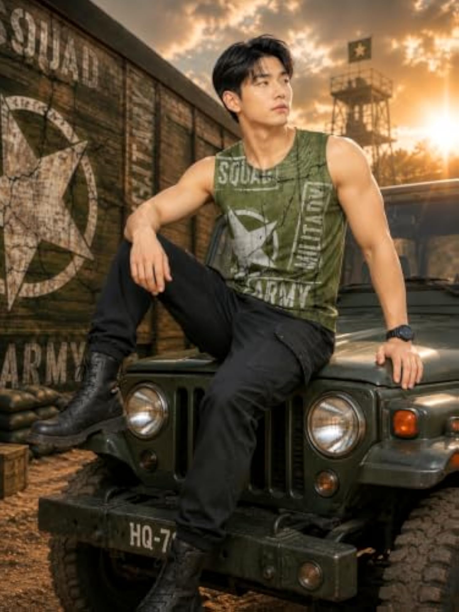 Military Squad Printed Sleeveless Sando Tank Gym & Street Wear