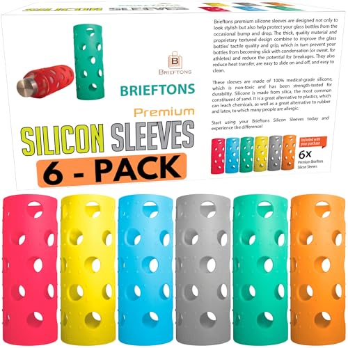 Brieftons-Silicone-Sleeves-6-Pack-Insulated-Anti-Slip-Protection-Covers-Ultra-Thick-Durable-Better-Than-Neoprene-Rubber-Also-Perfect-for-Aquasana-Pratico-Kitchen-Epica-Other-Glass-Bottles Brieftons Silicone Sleeves: 6-Pack Insulated Anti-Slip Protection Covers, Ultra Thick & Durable, Better Than Neoprene & Rubber, Also Perfect for Aquasana, Pratico Kitchen, Epica & Other Glass Bottles - Image 1