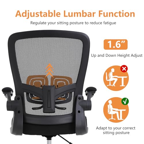 Image of BestOffice Drafting Chair Tall Office Chair Adjustable Height with Lumbar Support Flip Up Arms Footrest Mid Back Task Mesh Desk Chair Computer Chair Drafting Stool for Standing Desk