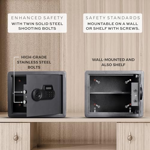 Image of LAPO Safety Locker Box for Home, Safe Locker with Electronic Keypad & Emergency Keys with LCD Display, Tijori Box for Home, Office, Bedroom, 2 Year Warranty (Alloy Steel, 38 Liter, Weight-10 Kg, Grey)