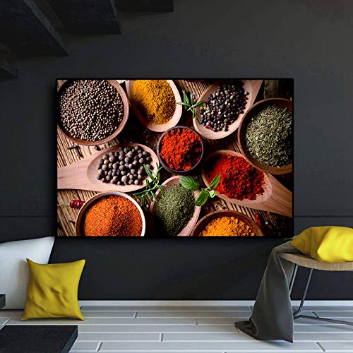 Toile cuisine grains et épices affiche scandinave aux couleurs vives pour salon