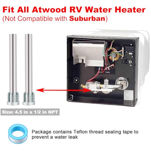 Image of 2 Pack RV Water Heater Anode Rod - 4.5 inch L x 1 /2 inch NPT, Replacement Part for Atwood Dometic Water Heater 11553