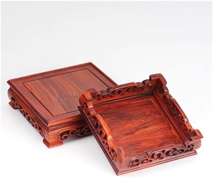 Bonsai Stand, Rosewood Square Carving Display Pedestal, Home Office Decoration for Vase Teapot(Medium)
