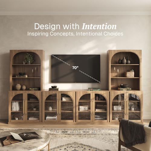 Image of BELLEZE Jagger 130 inch Wall Unit 5-Piece Modular TV Stand - Camel