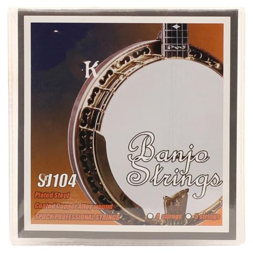 Banjo-Saiten 4-Saiten-Set aus Edelstahl mit beschichteter Kupferlegierung gewickelt für satten Klang, moderate Spannung, schnelle Reaktion, kompatibel mit den meisten 4-Saiten-Banjos, Silber/Kupfer