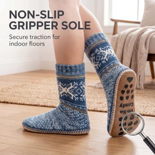 Image of cosyone1997 Slipper Socks for Women Warm Fuzzy Non Slip Soft Sole | Sherpa lining, padded sole, stretchy cuff and gripper dots for bedroom or lounging; gift-ready box, machine washable