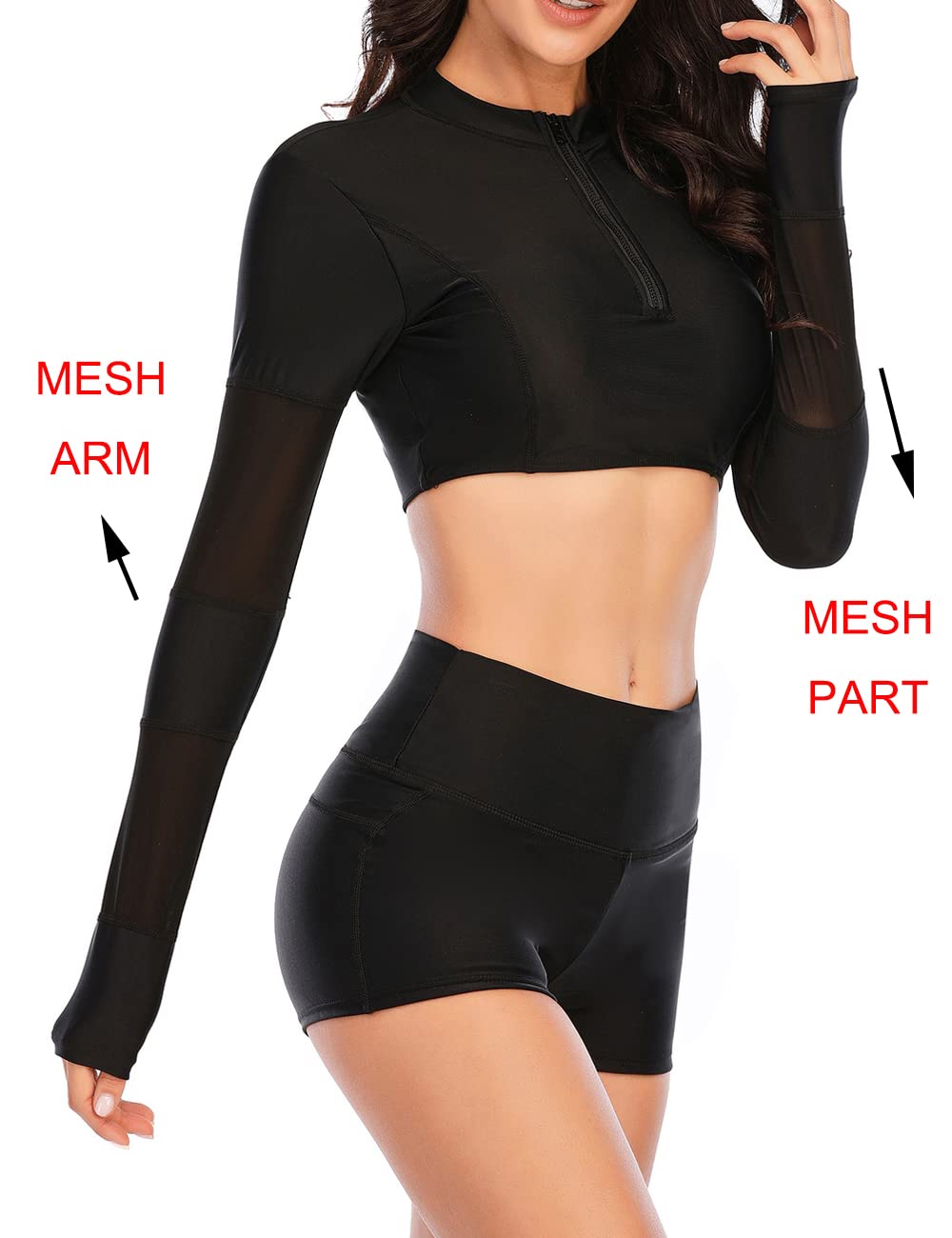 JadeRich Women's Fashion Pattern Long Sleeve Tankini Sets UPF 50+ Rash Guard Swimsuit Sun Block Swimwear