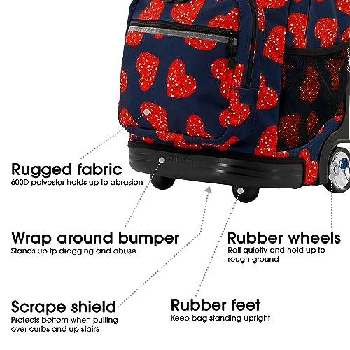 Image of J World Sunrise Kids Rolling Backpack with Wheels for Girls Boys, Roller Bookbag for School, 18 x 13 x 9 Inches, Love Spangle