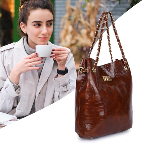 Image of Women's Stylish Handbag with Detachable Sling Strap | Croc Texture Shoulder & Crossbody Bag | Spacious Zip Closure Tote for Office, Daily & Travel Use | Chic Croc Texture, Dual Carry Style, Rich Tan Finish, Spacious Interior, Twist Lock Closure, Adjustable Strap