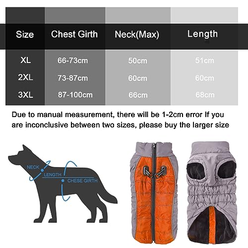 Vivi Bear Wasserdichter Hundemantel Winter Warme Hundejacke, Hundebekleidung Outfit für Mittel Große Hunde, Hundeweste Skibekleidung mit Sicheren Reflexstreifen und D-Ring, Orange XL