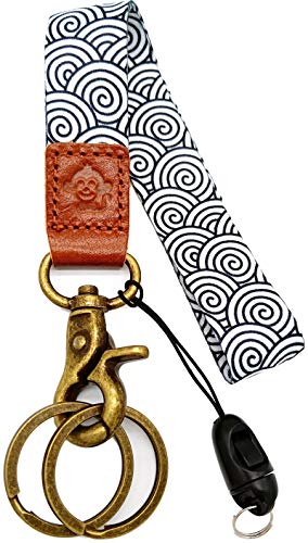 Happy Monkey Keychain Holder Hand Wrist Lanyard for Keys for USB Drive Women and Men Gift(Black)